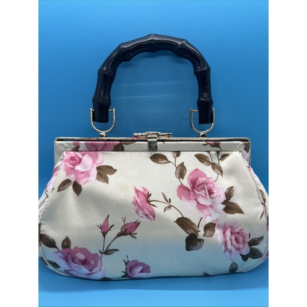 Banana Republic Floral handbag purse bag pink ivory vintage cane handle